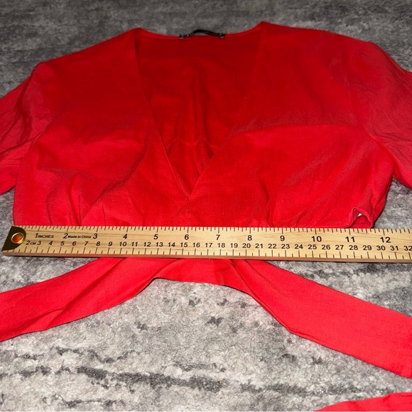 Zara‎ top Crop Women waist tie linen shirt blouse S - Picture 4 of 7